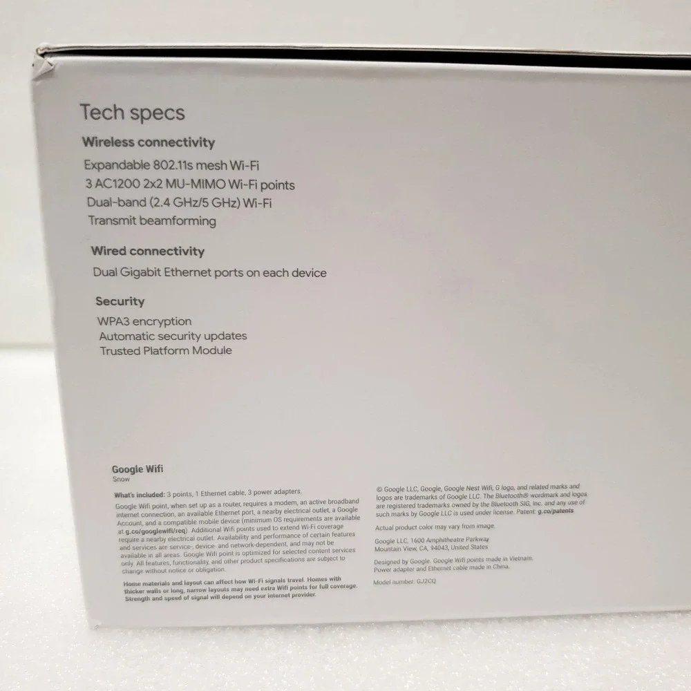 Google Wifi AC1200 Mesh Wi-Fi System 3 Pack Model GJ2CQ  Open Box